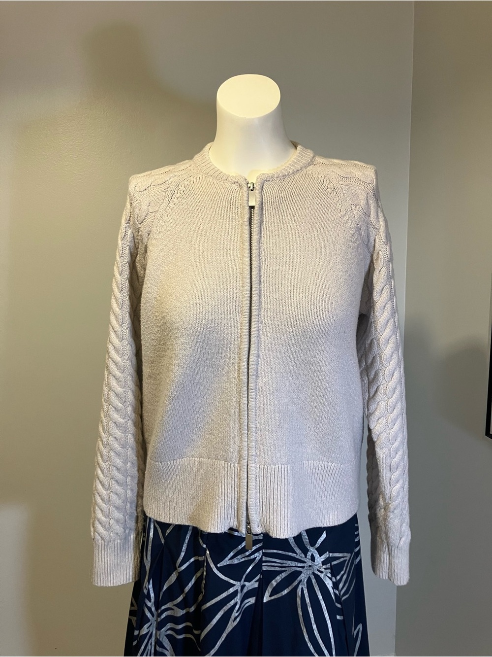 Haven Well Within Organic Cotton Cable Sleeve Light Beige Two Way Zip Cardigan S